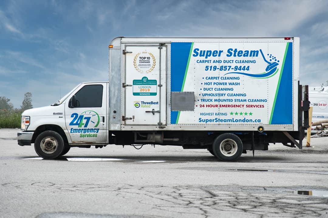Super Steam duct cleaning and steam cleaning truck with truck mounted steam cleaning and duct cleaning equipment.
